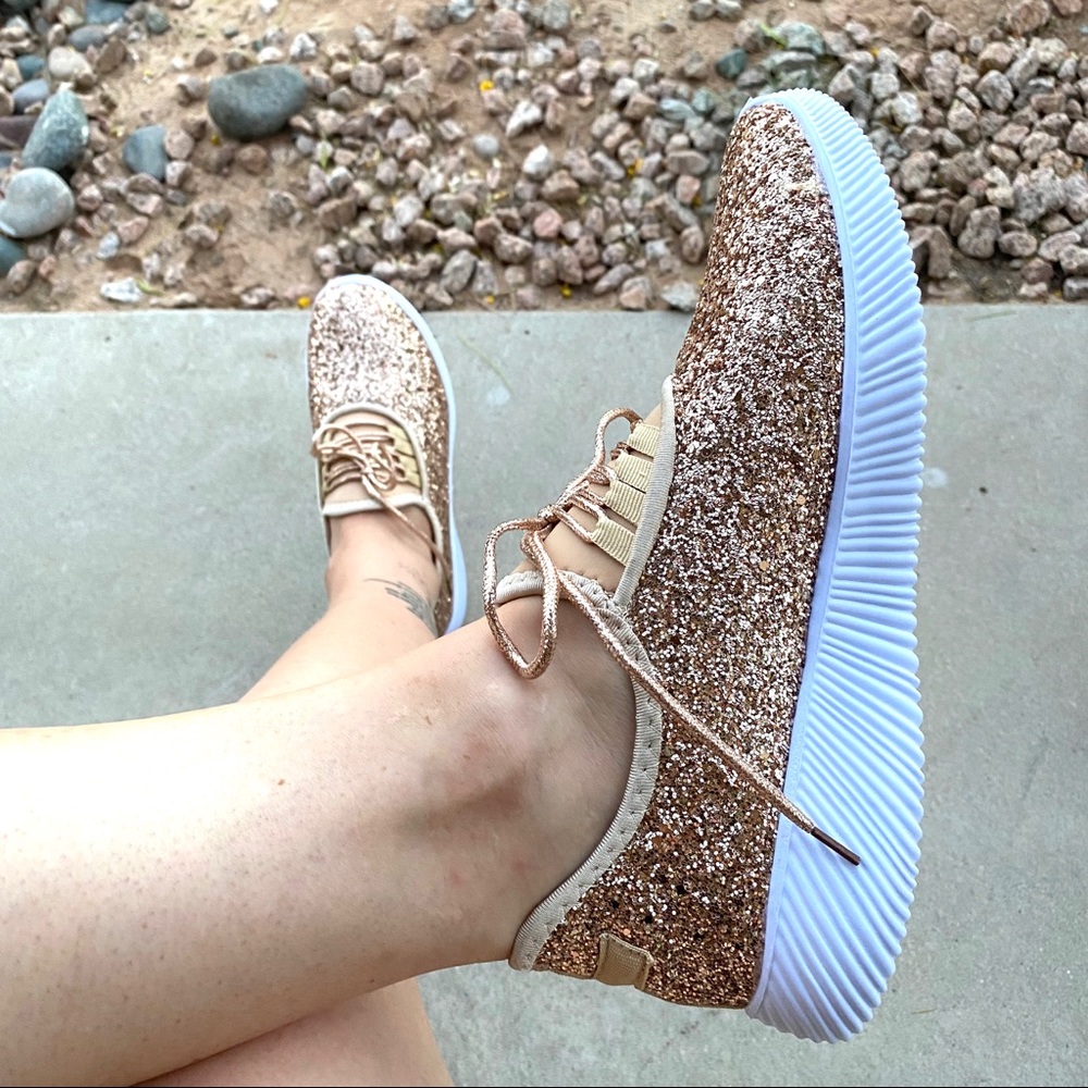 New Rose Gold Glitter Sneakers Tennis Shoes - Picture 6 of 8